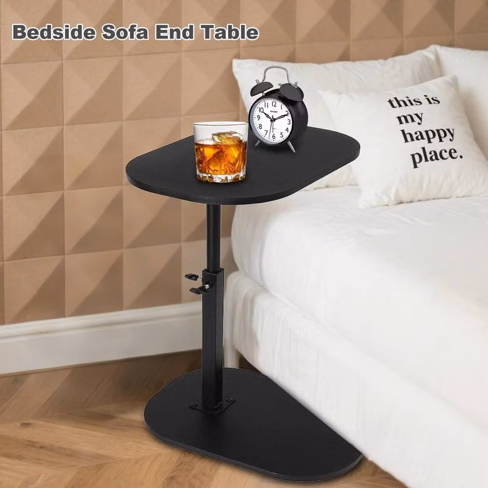FORGEVIO Height Adjustable Side Table and TV Tray in Black with Oval Metal Top – 5
