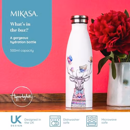 Mikasa Tipperleyhill Stag Vacuum-Insulated Stainless Steel Water Bottle, 500ml, White and Multicolour – 2