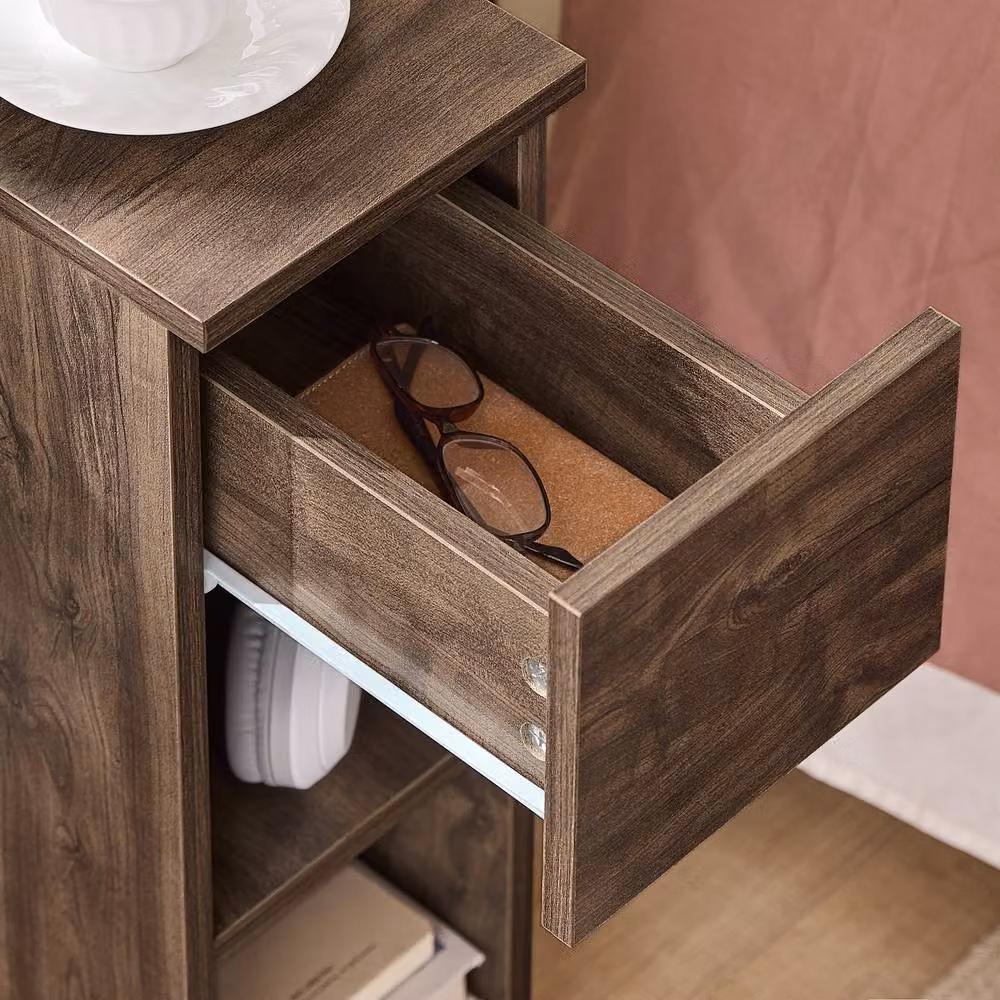 SOBUY Modern Slim Bedside Table in Brown with Side Compartments, W/D/H: 35.0 x 20.0 x 60.0 cm – 3