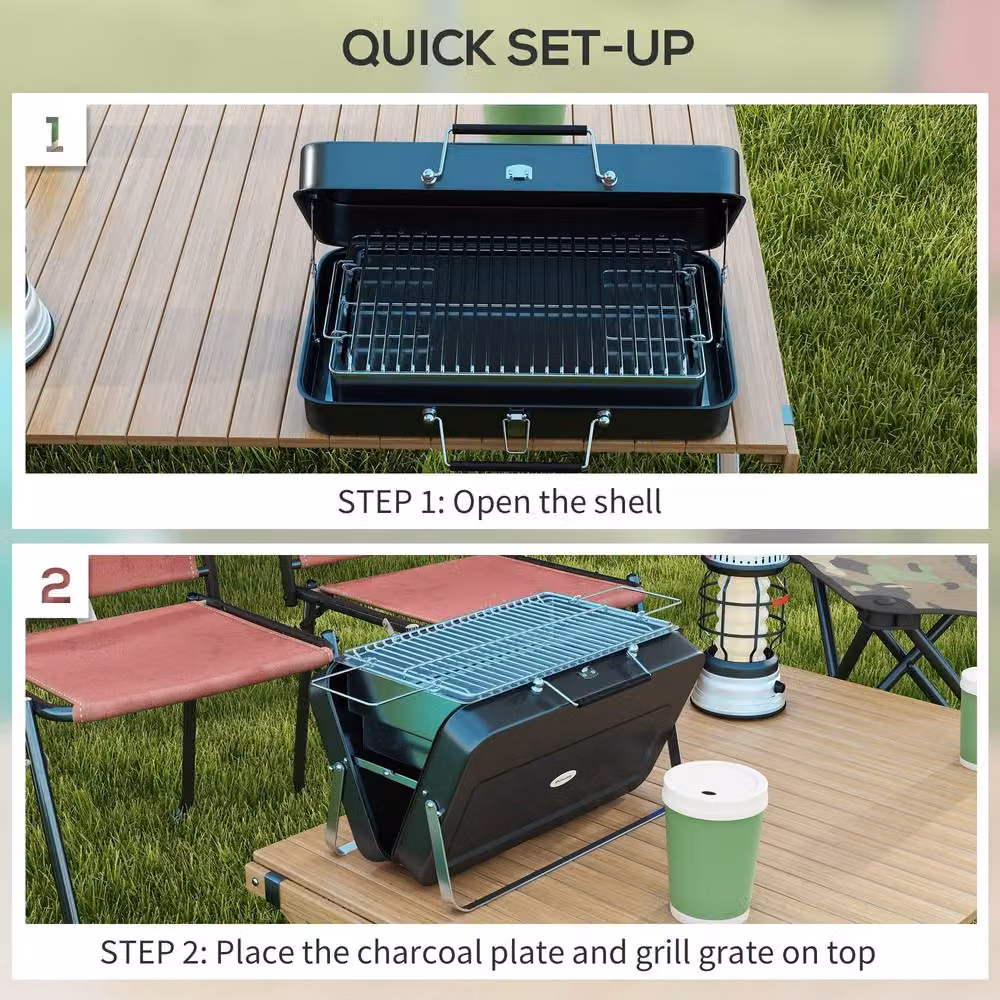 Rolipo Metal Portable Tabletop Charcoal BBQ Grill, Black, W/D/H: 30 x 30 x 28 cm – 6
