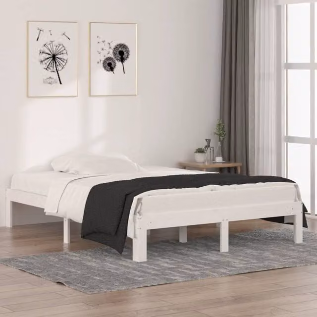 Berkfield Home White Solid Pine Wood Double Bed Frame – 1