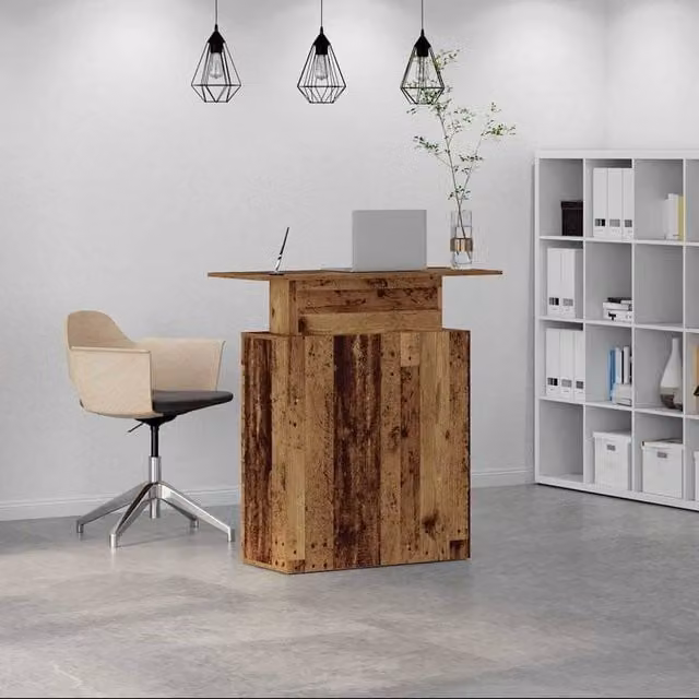 Berkfield Home Old Wood Reception Desk in Brown, W/D/H: 100 x 40 x 104 cm