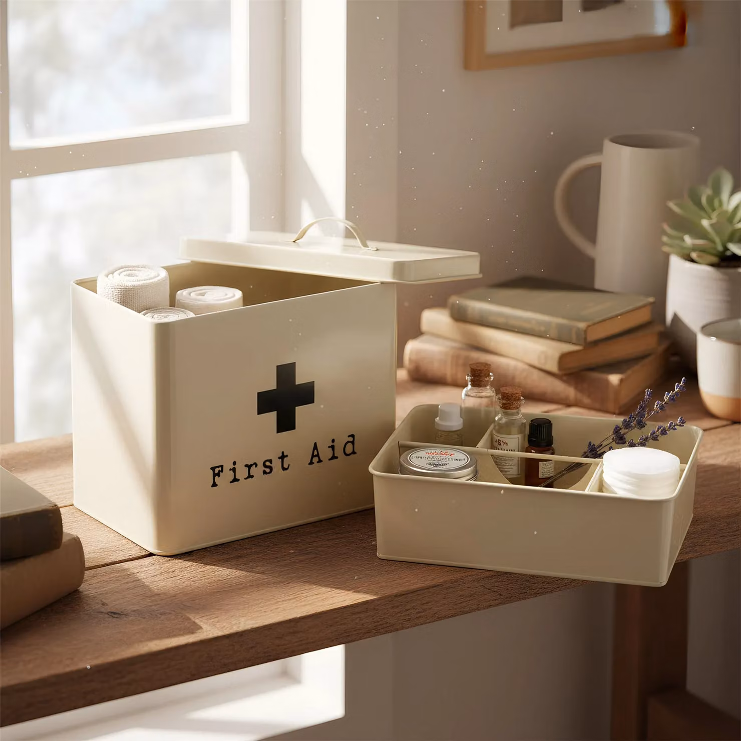 Harbour Housewares Vintage Metal First Aid Box in Cream with Lid and Handles – 5