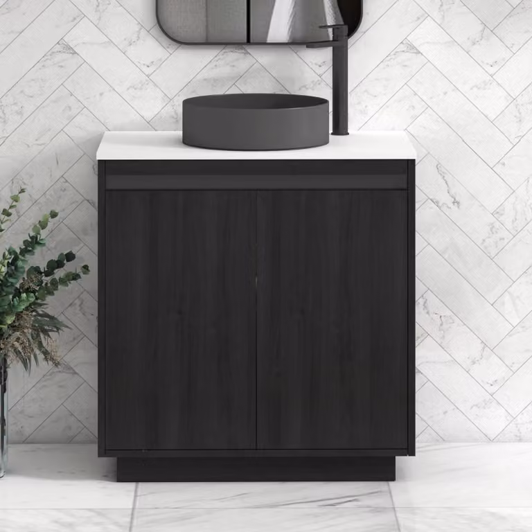 Royal Bathrooms Orion 800mm Hale Black and White Floor Standing 2 Door Vanity Unit with Art Round Basin and Black Accent Trim