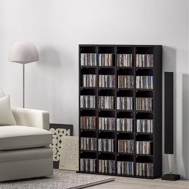 HOMCOM Modern Black Media Storage Shelf Unit with Adjustable Shelves and Back Panel