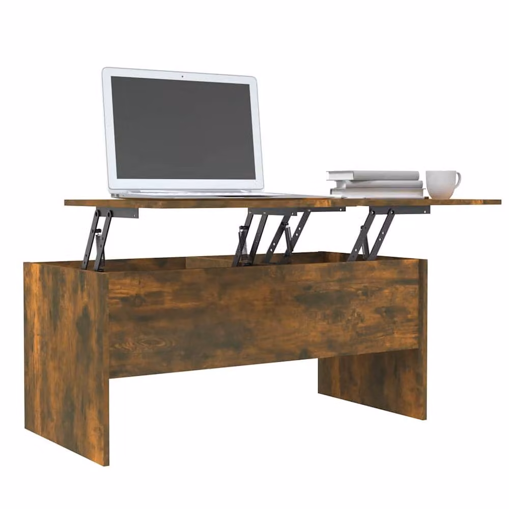 Berkfield Home Modern Smoked Oak Coffee Table in Brown with Lift Mechanism, W: 102 cm, D: 50.5 cm, H: 46.5 cm – 3