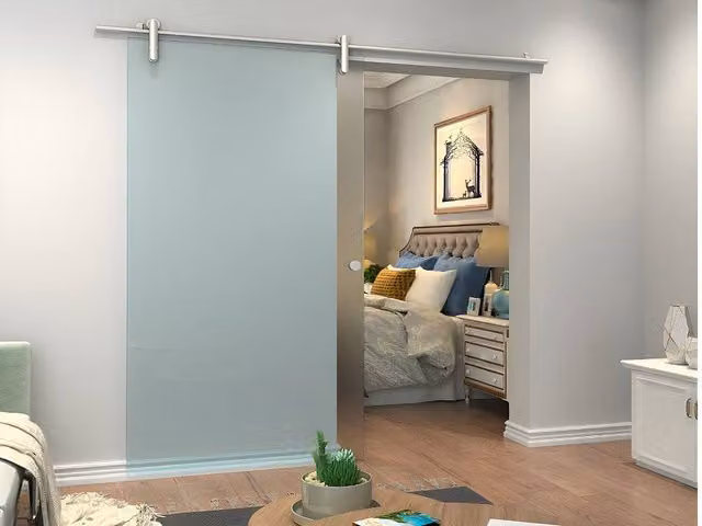 Vente-unique Modern Surface-Mounted Sliding Door in Clear Tempered Glass, H 205 x W 93 cm – 1