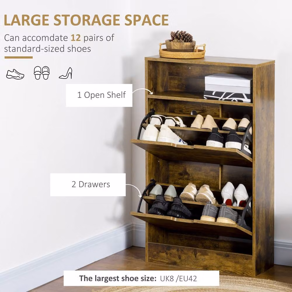 STILVORA Industrial Brown Wood Shoe Cabinet with Tilting Compartments and Ventilation – 3