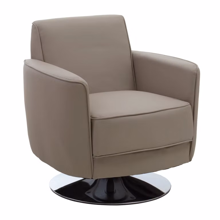 Orsina Grey Leather Effect Armchair with Chrome Metal Base and Swivel Function