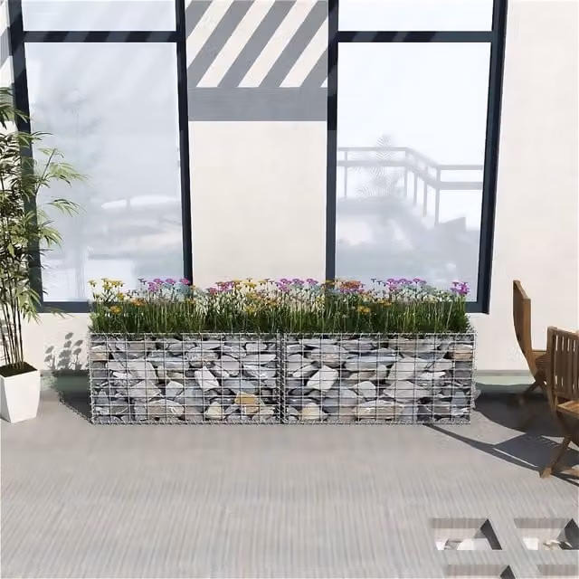 The Bazaarist Silver Galvanised Steel Gabion Stone Wire Mesh Basket, W/D/H: 100 x 50 x 30 cm