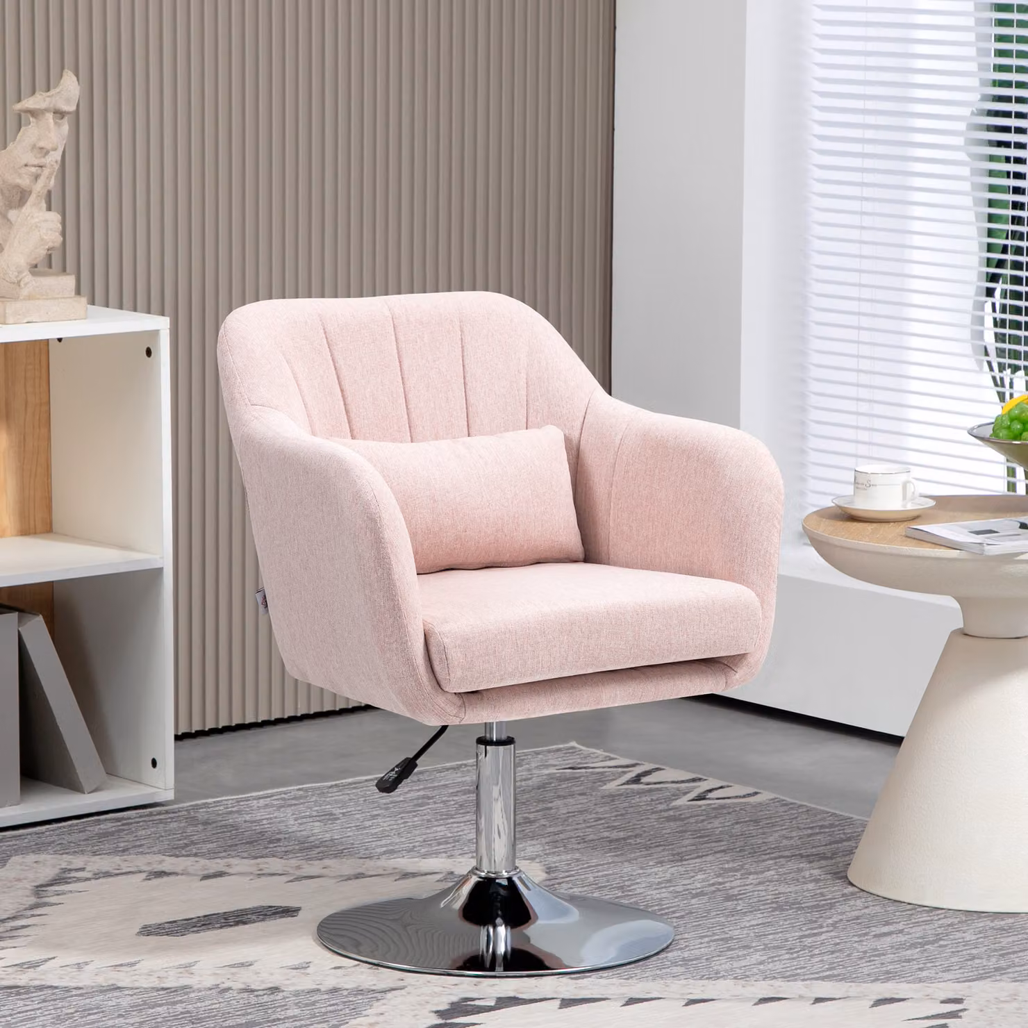 HOMCOM Pink Contemporary Vanity Armchair with Adjustable Height and 360 Degree Swivel – 2