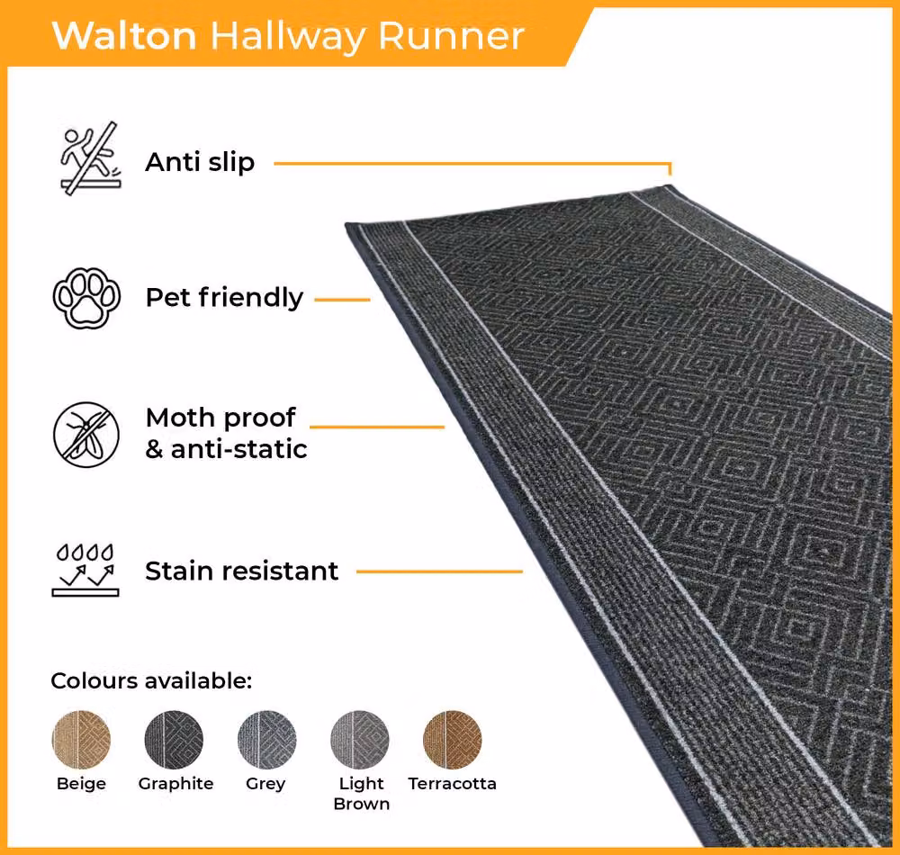 runrug Walton Grey Geometric Hallway Carpet Runner Rug, W: 100 cm x L: 150 cm – 2