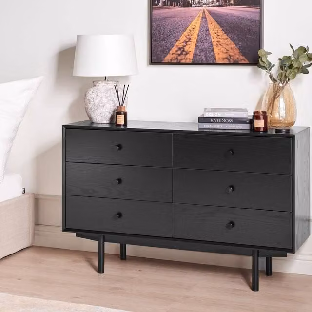 Wyld and Coco Everhome 6-Drawer Chest in Black MDF Modern Storage Unit – 1
