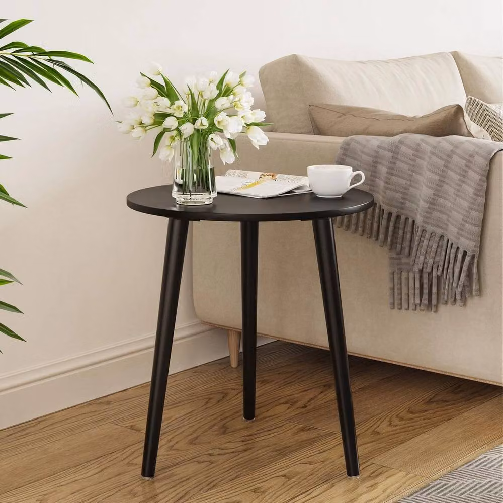 FORGEVIO Black Round Side Table with Matt Wood and Metal Finish, W/D/H: 42 x 42 x 51 cm – 4