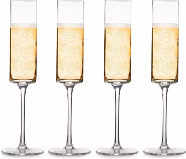 Maison & White Set of 4 Lead-Free Crystal Champagne Flutes in Transparent White