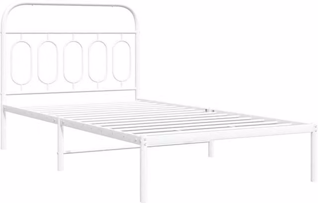Berkfield Home Metal Bed Frame with Headboard, White, W: 107 cm x D: 207 cm – 1
