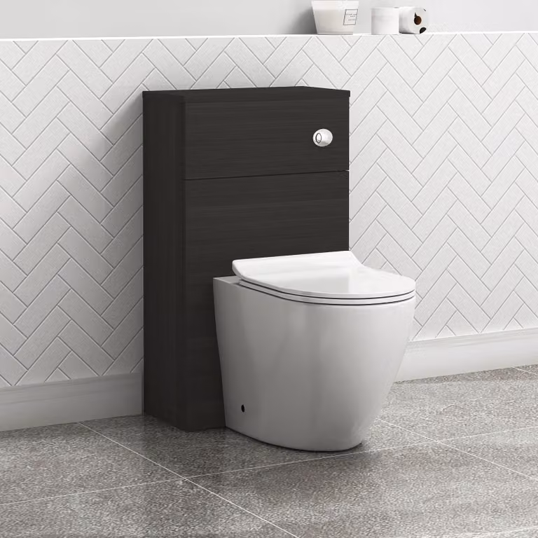 Royal Bathrooms Hale Black 500mm Wall Mounted WC Toilet Unit with Elva Rimless BTW Pan, Seat and Cistern