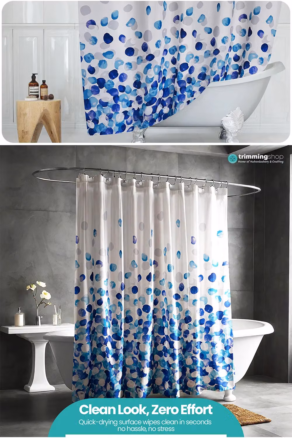 Neel Blue Blue Petals Polyester Water-Resistant Floral Shower Curtain, W: 180 cm, H: 180 cm – 3
