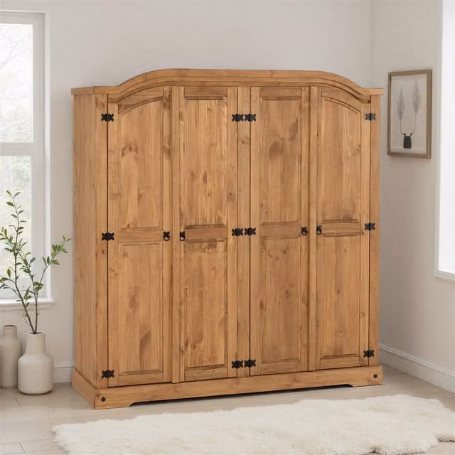Seconique Corona Essentials 4 Door Wardrobe in Natural Waxed Pine – 1