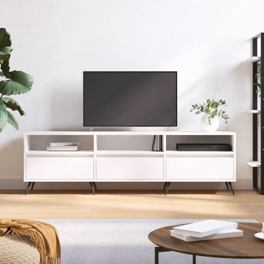 Berkfield Home White TV Cabinet in Engineered Wood W: 150 cm, D: 30 cm, H: 44.5 cm – 2