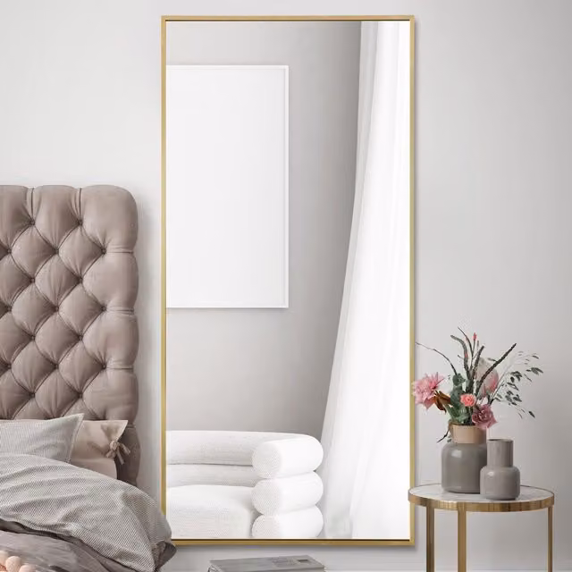 MirrorOutlet Artus Gold Minimalist Rectangular Aluminium Wall Leaner Mirror in Gold