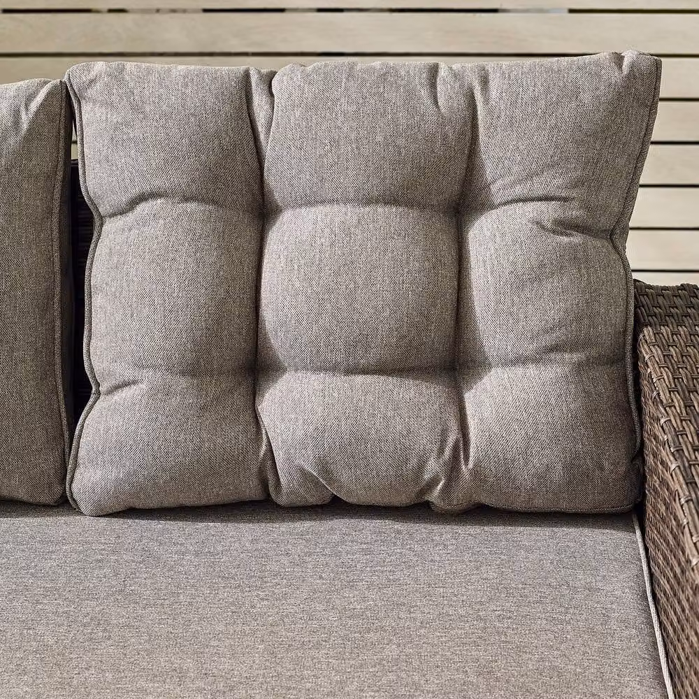 FurnitureboxUK Marbella 9 Seat Grey Rattan Garden Dining Set with Grey Cushions and Glass Table Top, Brown – 4
