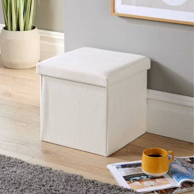 Home Source Square Corduroy Folding Ottoman in Cream