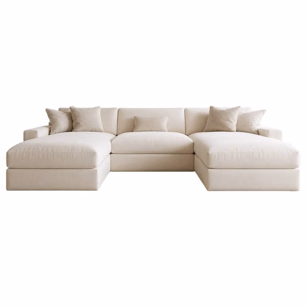 Home & Love Stallion U Shape Cinema Corner Sofa in Naple Cream with Matching Ottoman and Scatter Cushions – 2