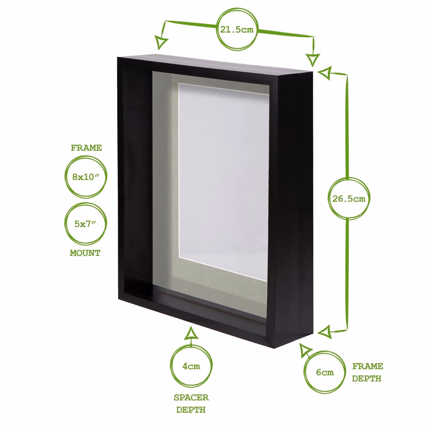 Nicola Spring Black 3D Deep Box Photo Frame with Ivory Mount, W/H: 20.32 x 25.4 cm – 2