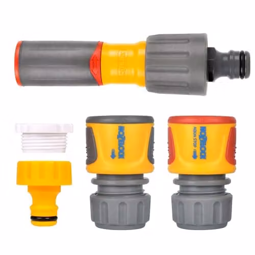 Hozelock 3-in-1 Watering Starter Set with Multi-Pattern Nozzle in Yellow – 1