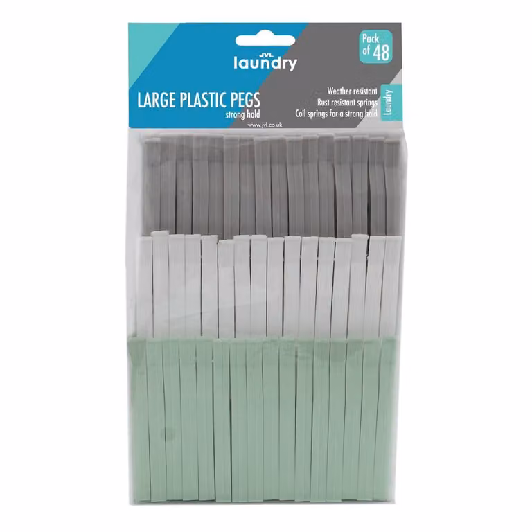 JVL Large Peg Bag with 192 Plastic Clothes Pegs in Assorted Grey, White and Green