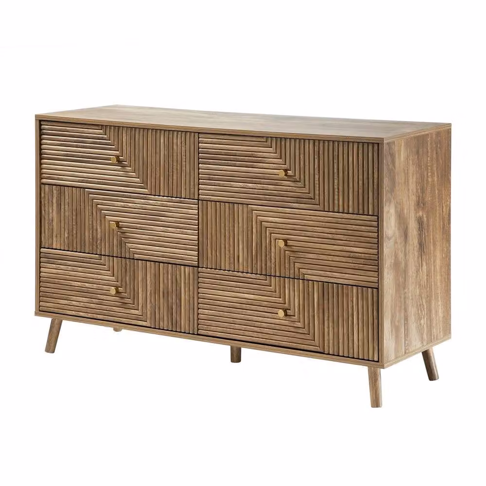 CALICOSY EDEN 6-Drawer Chest with Slatted Fronts in Light Brown – 4