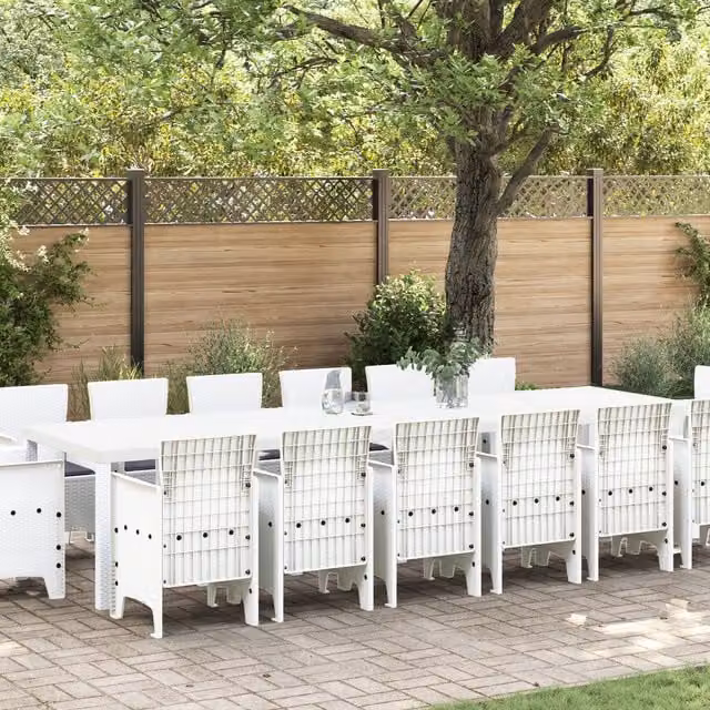 Berkfield Home 15 Piece White Poly Rattan Garden Dining Set with Cushions