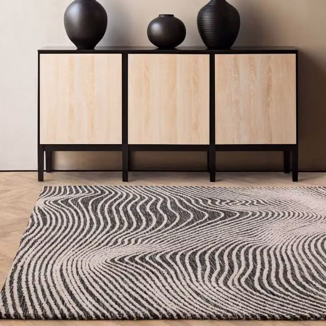 The Rug Shop UK Black Modern Abstract Easy to Clean Area Rug, W: 160 cm, L: 230 cm