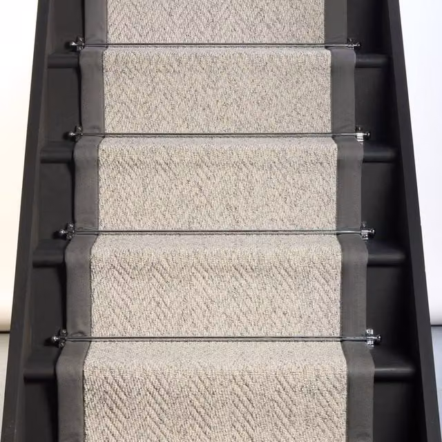 RainbowHome Herringbone Mirage Grey Stair Runner with 100% Cotton Grey Border, W: 65 cm, L: 700 cm