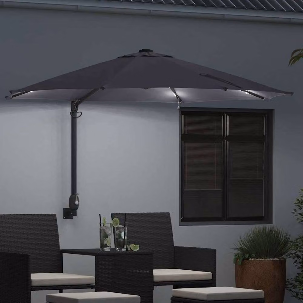 Berkfield Home Wall-mounted Garden Parasol with LEDs in Anthracite Grey, Diameter: 248 cm – 3