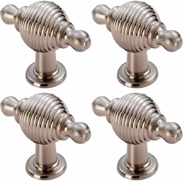 Loops 4x Reeded Beehive Style Cabinet Door Knob with Finials, 26mm Diameter, Rose Nickel
