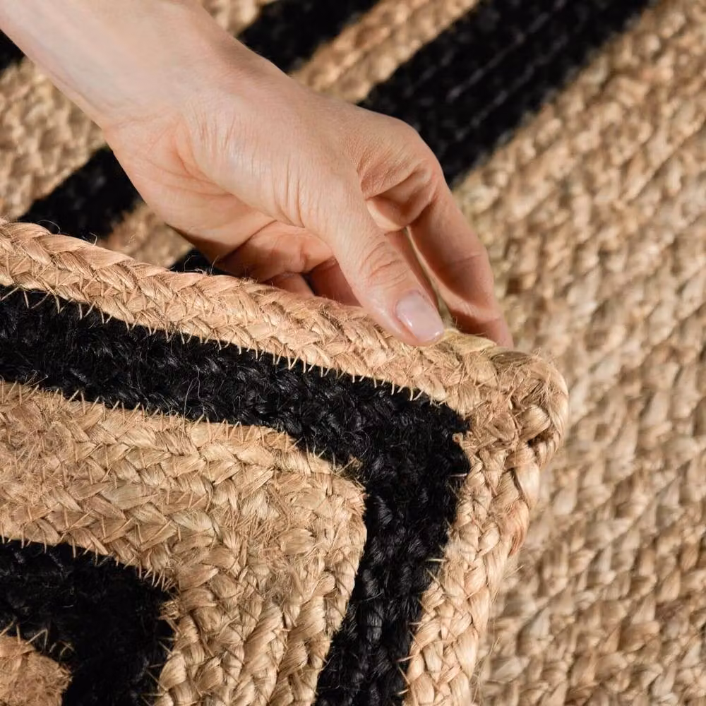 THE RUGS Nuru Braided Jute Reversible Bordered Living Room Rug in Black, W: 80 cm, L: 150 cm – 7
