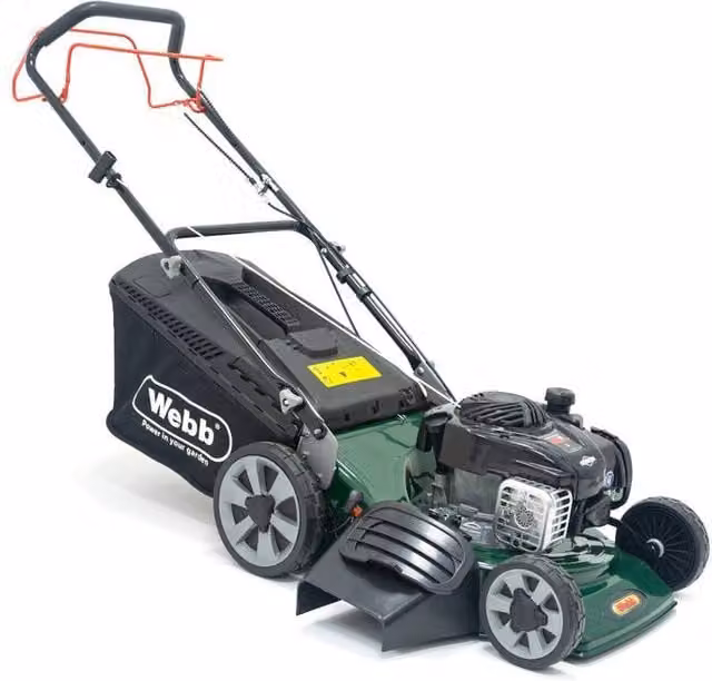 Webb Supreme 46cm Self Propelled Petrol Lawnmower in Green with 65L Collection Bag – 1