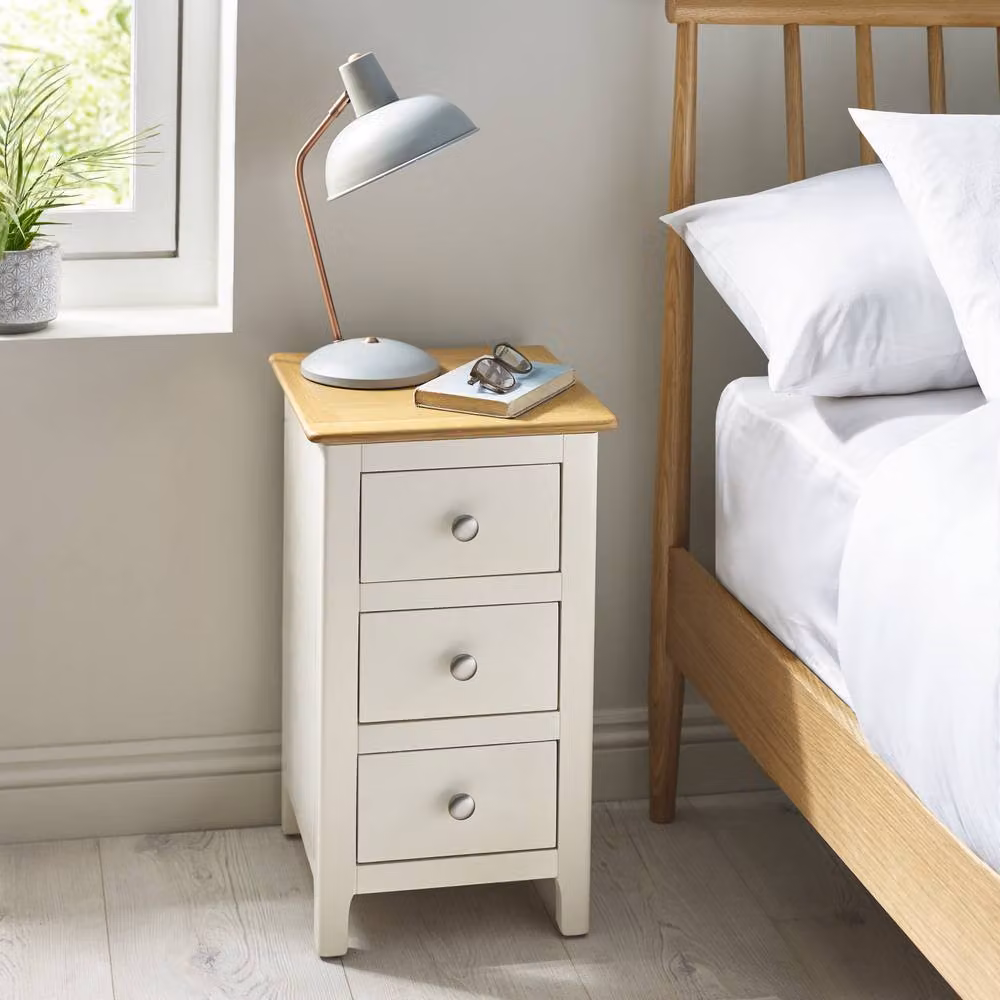 Cheshire Premium Langford White and Oak 3 Drawer Compact Bedside Table – 2