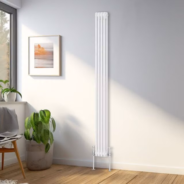 Right Radiators Traditional White Double Column Vertical Radiator, H: 180 cm, W: 20 cm, D: 20 cm
