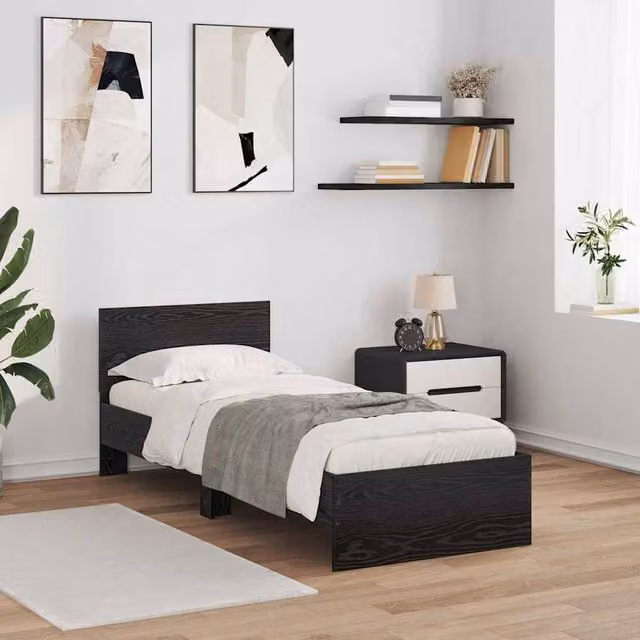 Berkfield Home Modern Bed Frame with Headboard in Black Oak, Engineered Wood, W: 75 cm x L: 190 cm