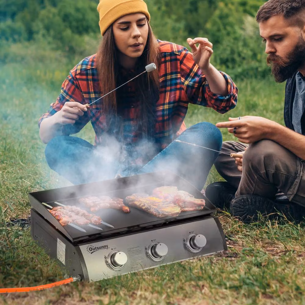 Rolipo 3 Burner Gas Plancha BBQ Grill 9kW Non-Stick Tabletop in Silver – 4