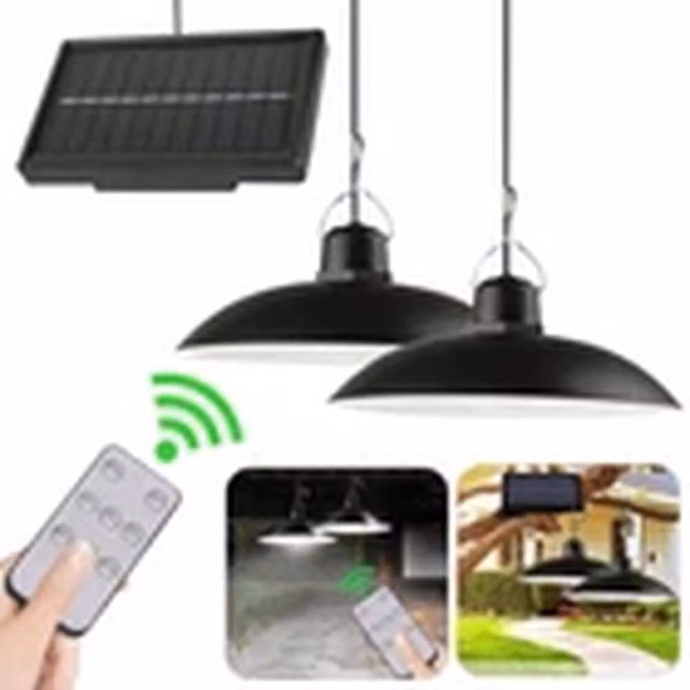 VOGREX Solar LED Garden Pendant Light with 2 Heads and Remote Control in Black – 3