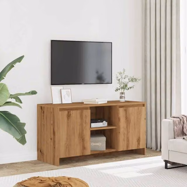 Berkfield Home Artisan Oak TV Cabinet in Brown, W/D/H: 102 x 37.5 x 52.5 cm – 1