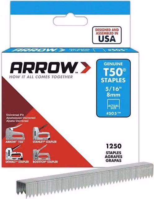 Arrow T50 Flat Wire Staples, 8mm, 1250 Pack, Silver – 1