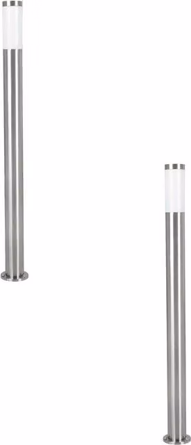 Loops 2 Pack IP44 Outdoor Stainless Steel Bollard Lights in Silver, 12W E27, Height: 110 cm