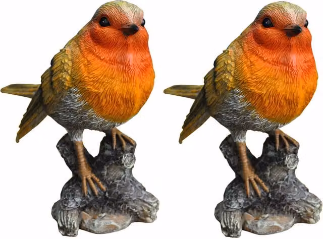 Selections Robin on a Tree Stump Garden Ornament, Orange Resin Tabletop Decoration