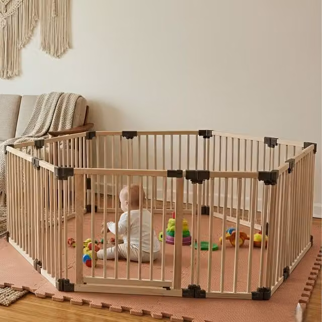 Safetots Hexagonal Wooden Play Den with Soft Foam Play Mat, Dusty Blue and Natural, W/D/H: 180 x 150 x 80 cm