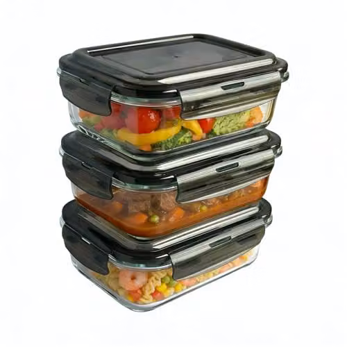MantraRaj 3 Pack Airtight Glass Food Storage Containers with Leakproof Lids, 1.1 l, Blue and Transparent